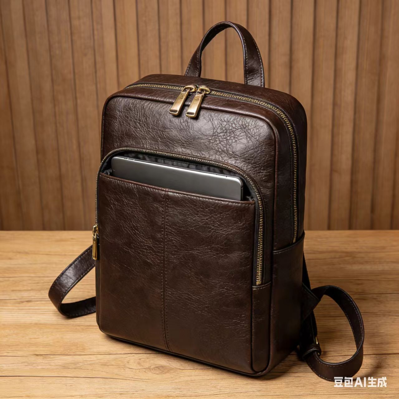 轻奢商务双肩包男士真皮小牛皮电脑包时尚通勤旅行背包