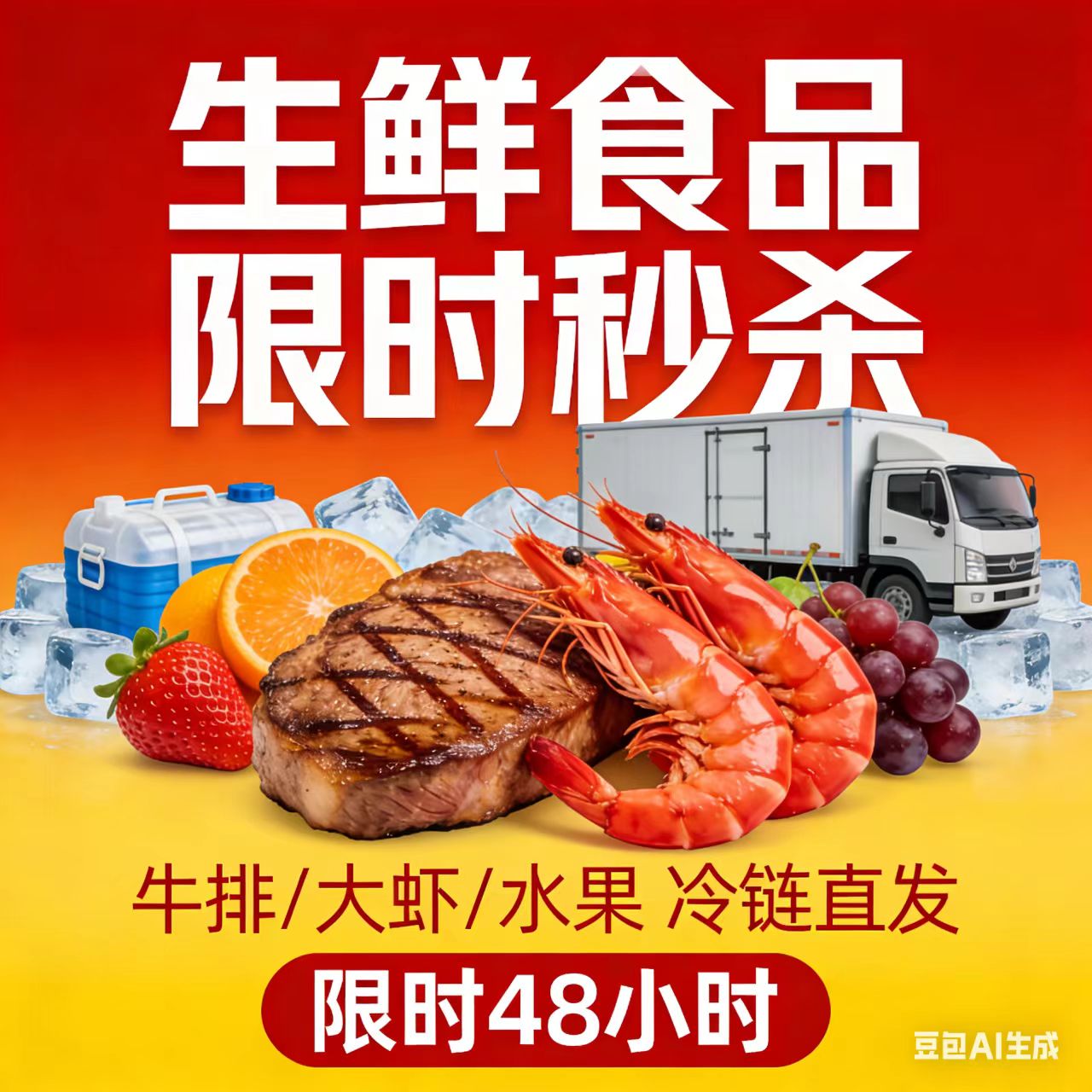 生鲜食品限时秒杀牛排大虾水果冷链直发